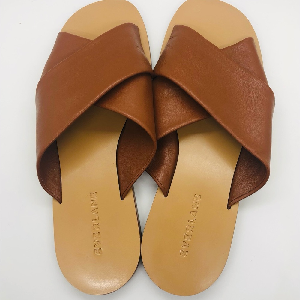 Everlane The Day Crossover Brown Leather Slide Sandals Like New Beautiful